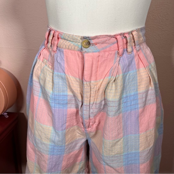 Vintage 80 90 Snazz peach blue preppy Plaid high Waist Bermuda Shorts - Picture 6 of 17